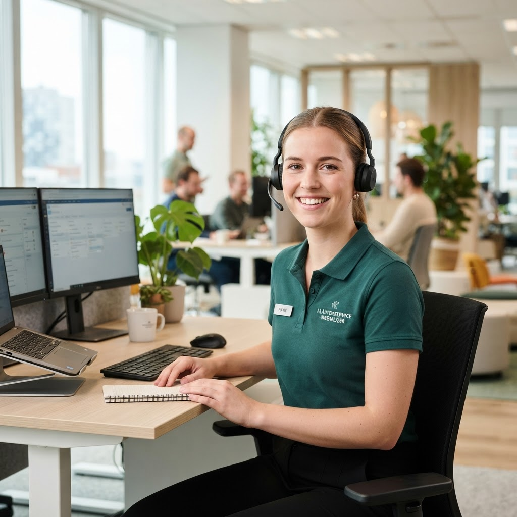 Medewerker van Vanso met headset staat klaar om u te helpen